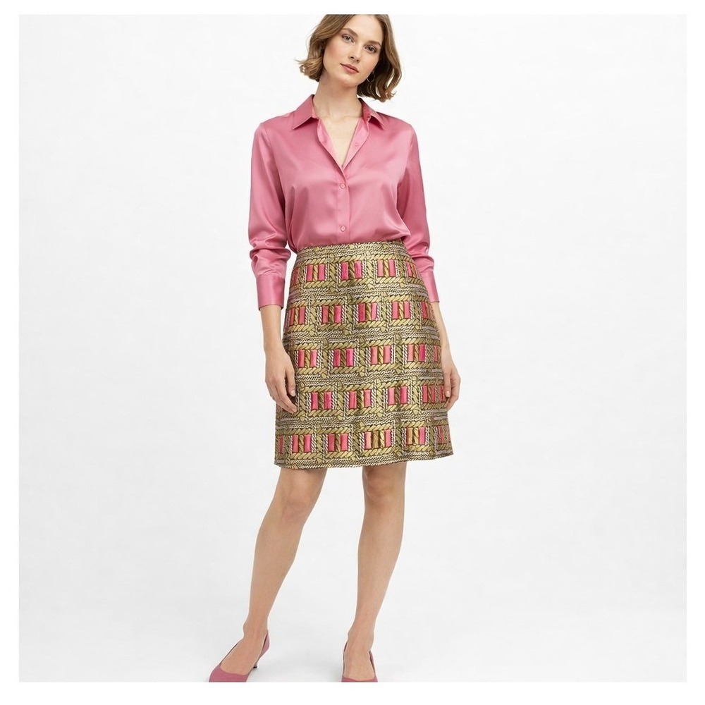 J. McLaughlin‎ Gold Pink Metallic Brocade Tweed Mini Skirt Size 8